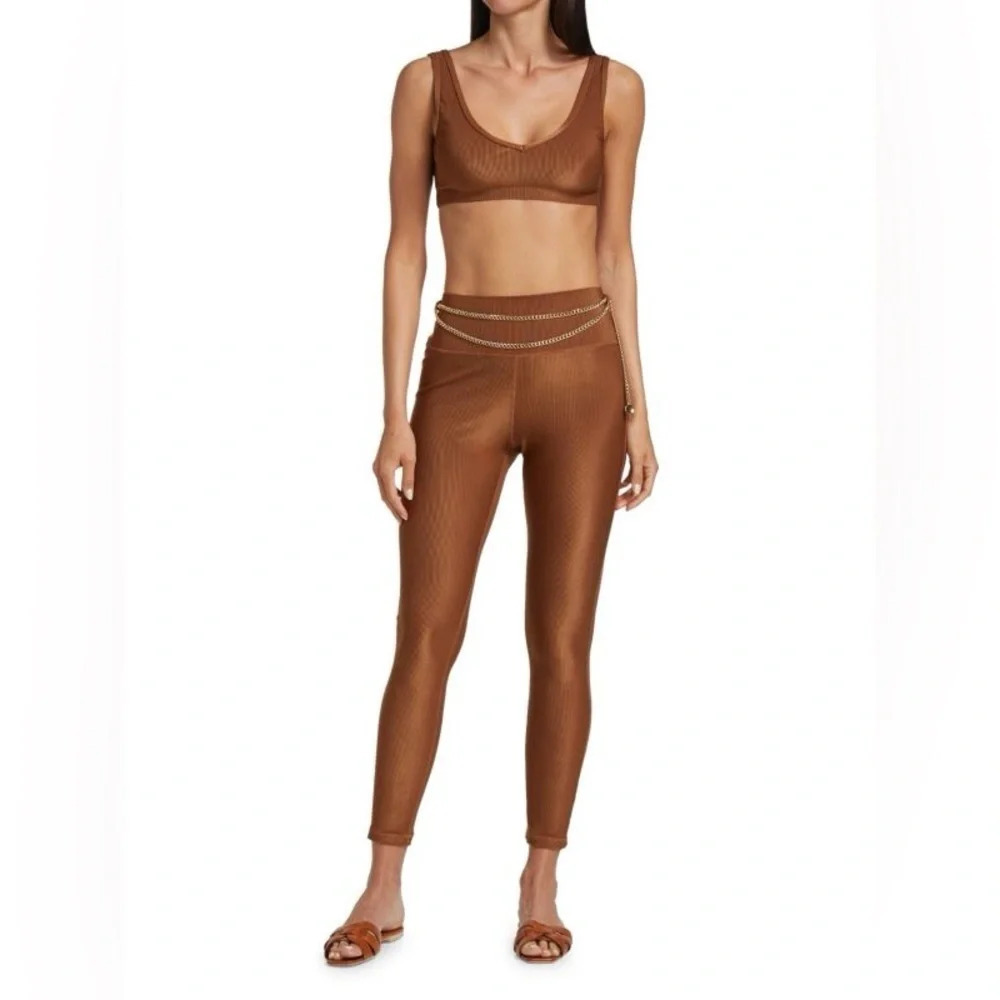 WEWOREWHAT NWT HIGH RISE CHAIN LEGGING IN SMALL BROWN